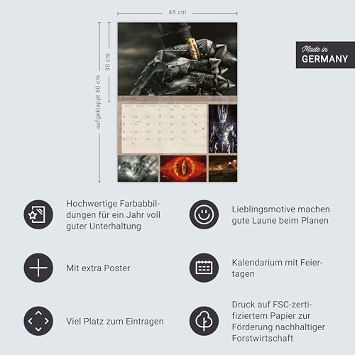 Der Herr der Ringe Broschur XL Kalender 2026: Wandkalender mit fesselnden Filmszenen aus der erfolgreichsten Filmtrilogie. Broschürenkalender 2026 mit Poster zum Heraustrennen.