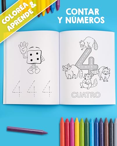 Mi primer gran libro para colorear educativo para niños de 2 a 4 años: Colorea y aprende animales, letras, números y formas