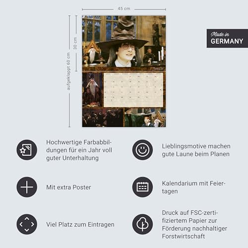 Harry Potter Broschur XL Kalender 2026: Wandkalender mit fesselnden Filmszenen aus den Harry Potter-Filmen. Broschürenkalender 2026 mit Poster zum Heraustrennen.