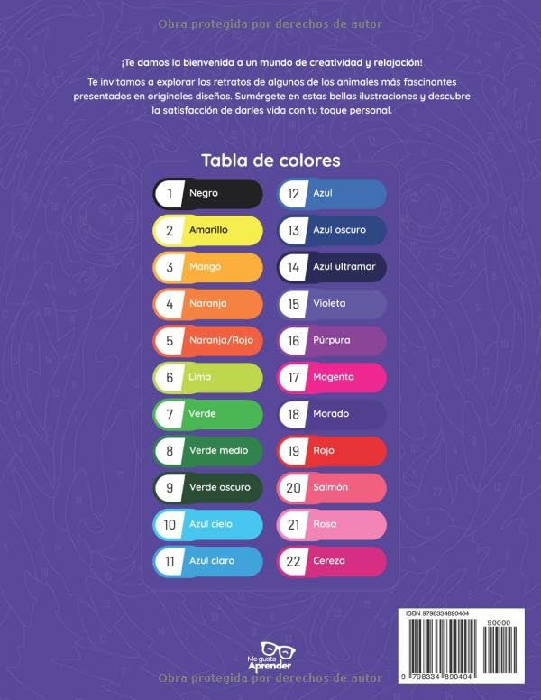 Retratos Animales. Libro de colorear por números para adultos: Arteterapia para divertirse y aliviar el estrés.
