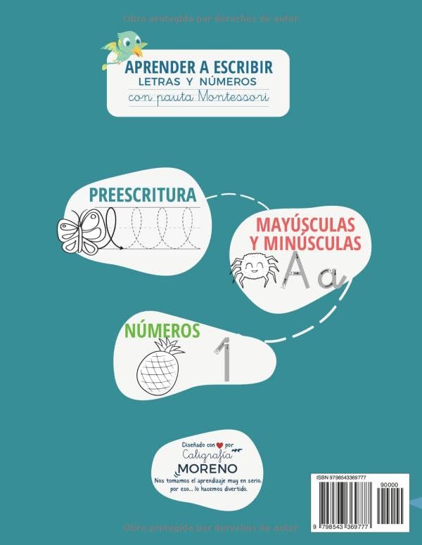 APRENDER A ESCRIBIR LETRAS Y NÚMEROS CON PAUTA MONTESSORI: Caligrafía iniciación a lectoescritura niños de 3 4 5 6 años . Libro de escritura letra ... ... divertidas para niños de 3 a 6 años)