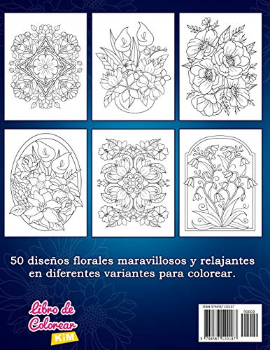 Flores Relajantes: Libro de colorear para adultos con estampados de flores, ramos, guirnaldas y diversas decoraciones.
