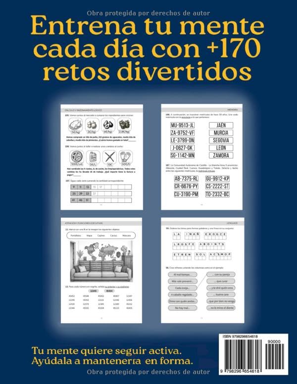 Pasatiempos para personas mayores: Cuaderno de actividades | Libro estimulación cognitiva | +170 juegos de memoria, sopa de letras, sudoku, ... cognitiva y ejercicios de memoria)