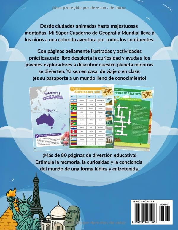 Mi Super Cuaderno de Geografía Mundial: Más de 222 Actividades Coloridas para Explorar el Mundo — Para Niños de 8 a 12 Años. Aprende y Juega con Países, Banderas, Capitales ¡y Mucho Más!