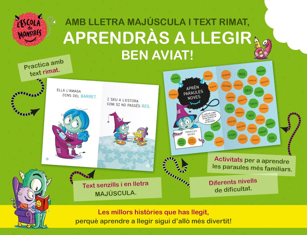 Aprendre a llegir a l'Escola de Monstres - Pack amb els llibres 1, 2 i 3: Amb lletra MAJÚSCULA (llibres per a nens a partir de 5 anys) (Montena)