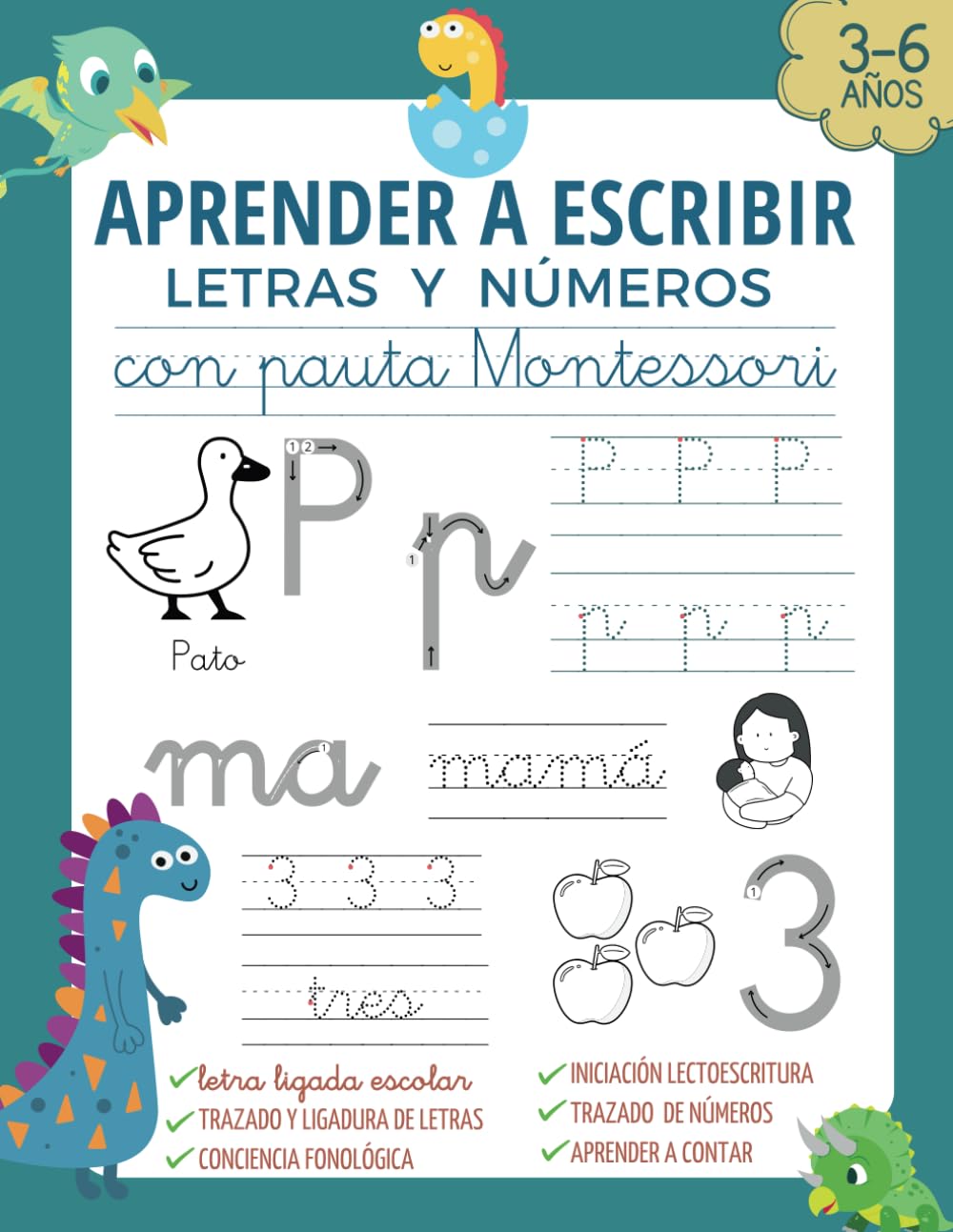 APRENDER A ESCRIBIR LETRAS Y NÚMEROS CON PAUTA MONTESSORI: Caligrafía iniciación a lectoescritura niños de 3 4 5 6 años . Libro de escritura letra ... ... divertidas para niños de 3 a 6 años)