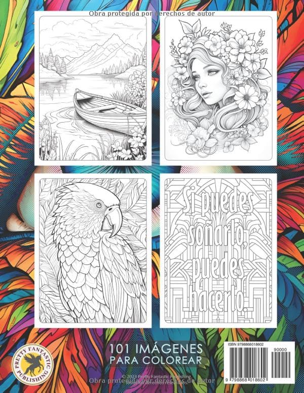 Relajante 101 - Gigante libro de colorear con un gran surtido de imágenes para adultos y adolescentes: 101 dibujos de paisajes, animales, frases motivadoras, flores, pájaros, patrones, mandalas y más.