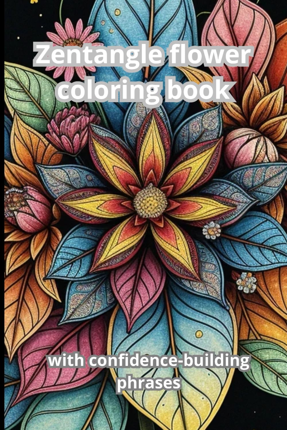 Zentangle flower coloring book with confidence-building phrases