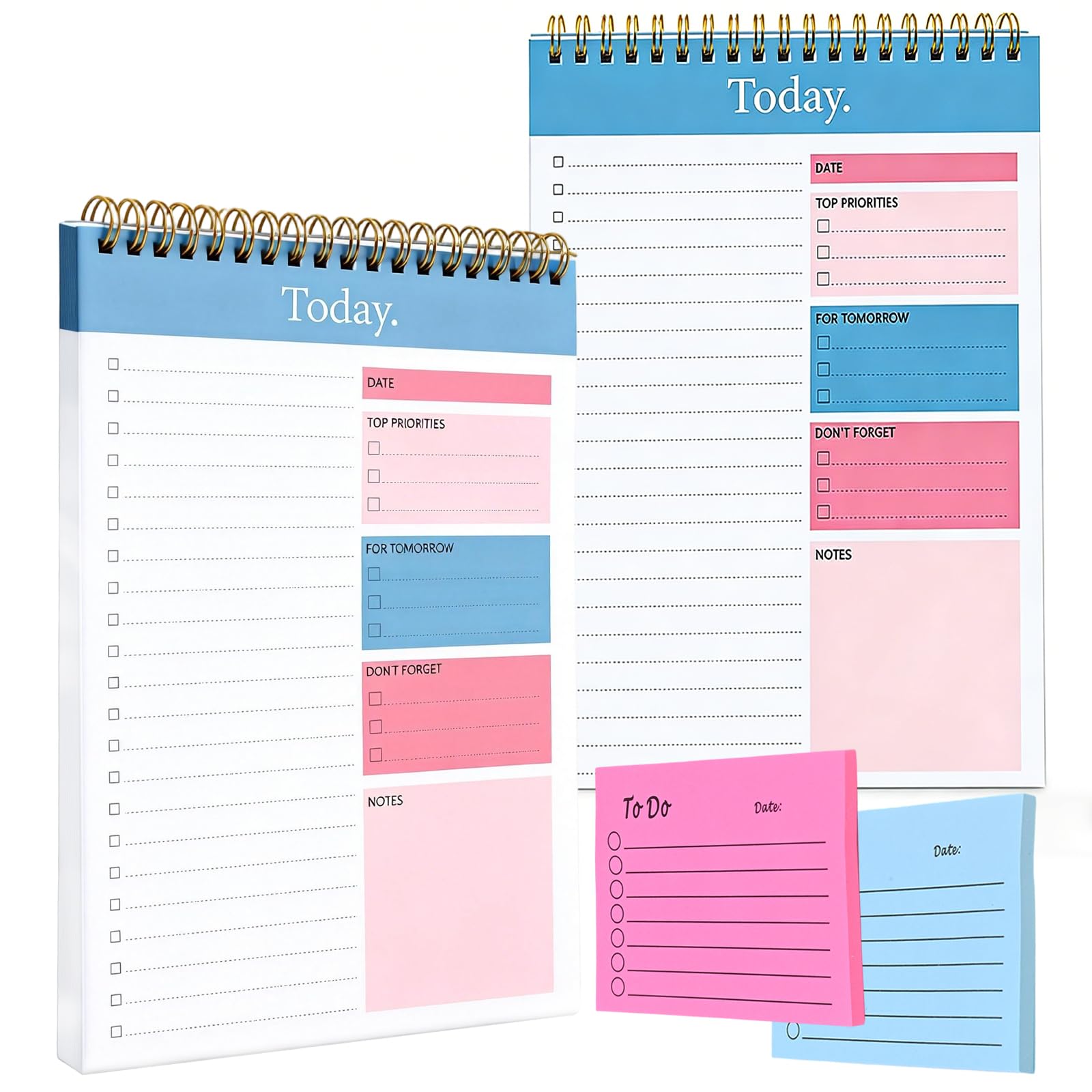 2Pcs A5 To Do List, Total 100 Hojas Daily Planner Sin Fecha Con 2Pcs Notas Adhesivas, Bloc De Notas De Lista De Tareas Pendientes, Espiral Planificador Diario Sin Fecha Para Uso En Escuelas Y Oficinas