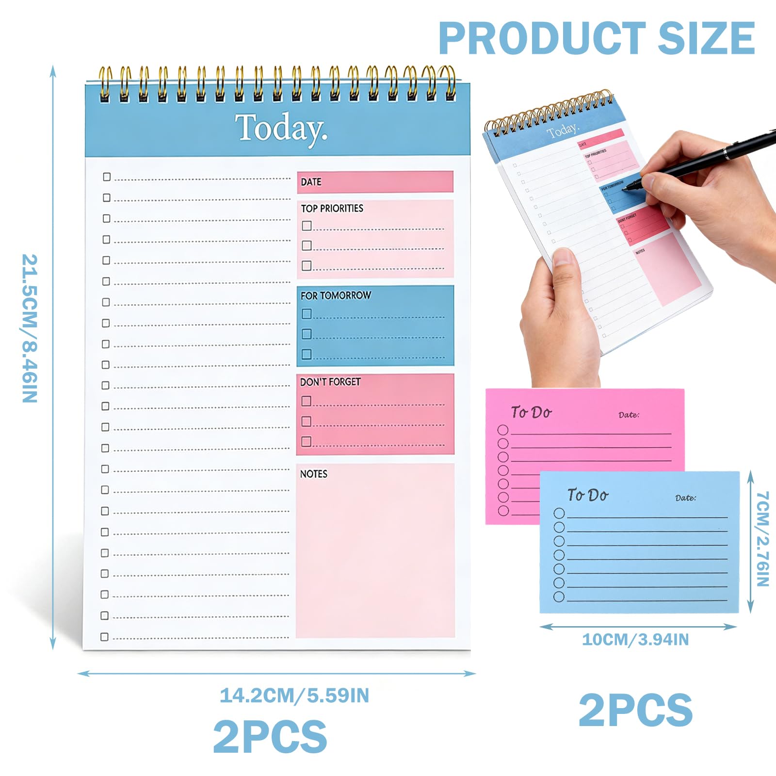 2Pcs A5 To Do List, Total 100 Hojas Daily Planner Sin Fecha Con 2Pcs Notas Adhesivas, Bloc De Notas De Lista De Tareas Pendientes, Espiral Planificador Diario Sin Fecha Para Uso En Escuelas Y Oficinas