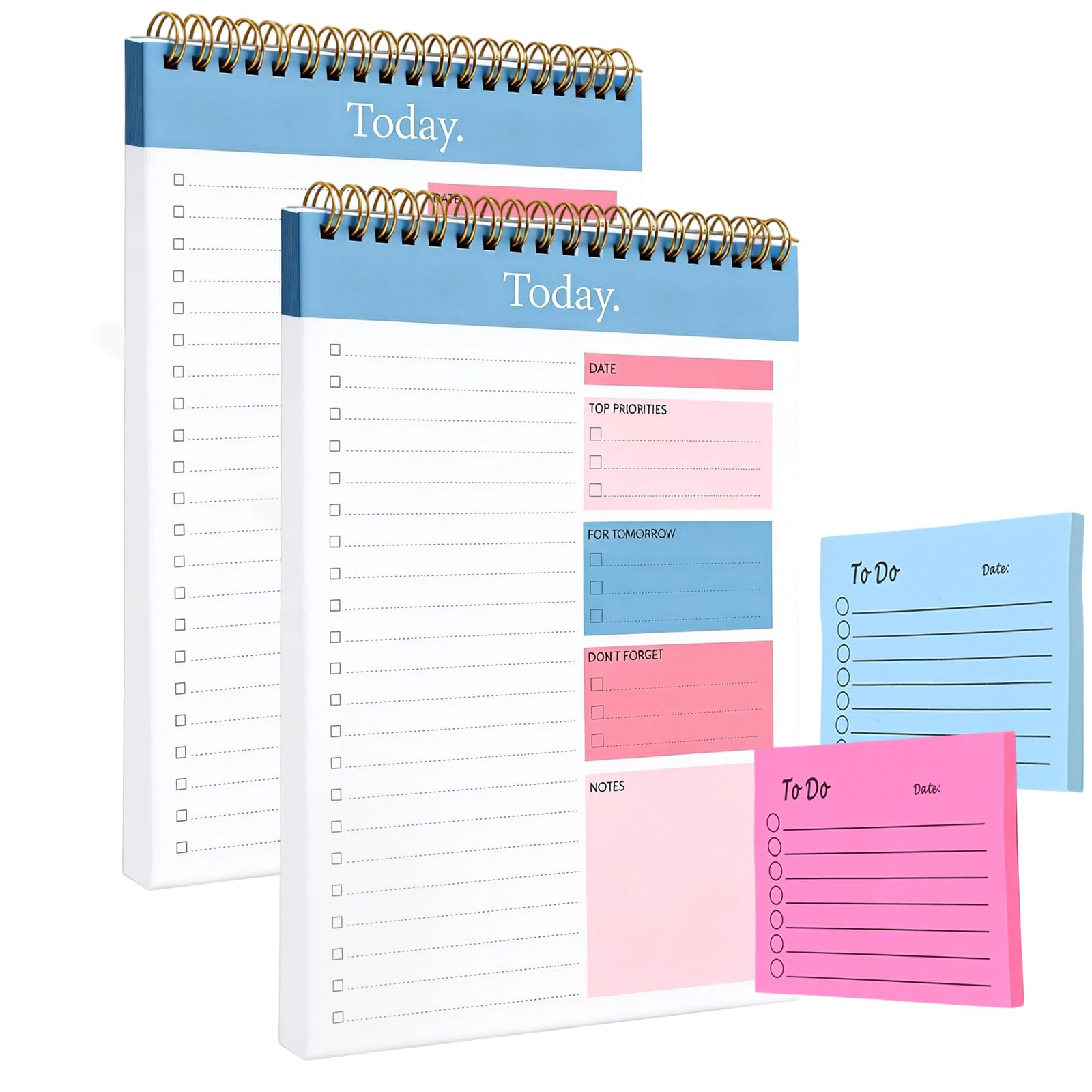 2Pcs A5 To Do List, Total 100 Hojas Daily Planner Sin Fecha Con 2Pcs Notas Adhesivas, Bloc De Notas De Lista De Tareas Pendientes, Espiral Planificador Diario Sin Fecha Para Uso En Escuelas Y Oficinas