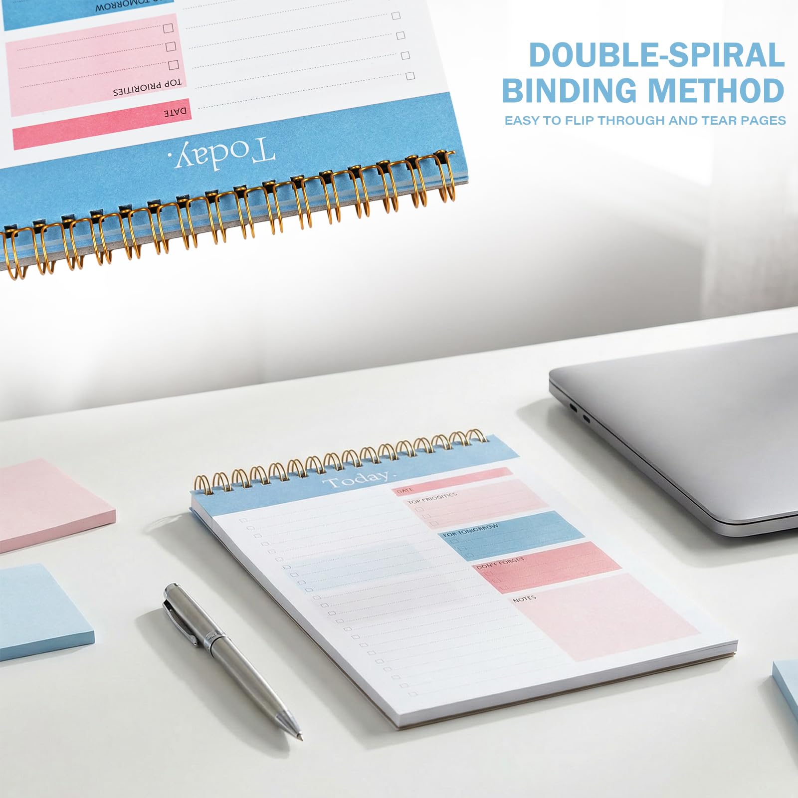 2Pcs A5 To Do List, Total 100 Hojas Daily Planner Sin Fecha Con 2Pcs Notas Adhesivas, Bloc De Notas De Lista De Tareas Pendientes, Espiral Planificador Diario Sin Fecha Para Uso En Escuelas Y Oficinas