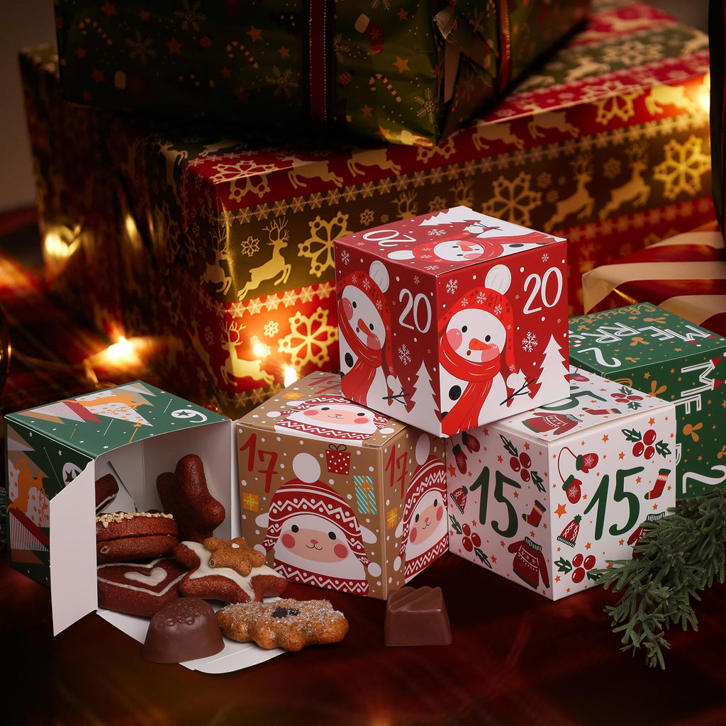 Calendario de Adviento 2024 para Navidad, KIKISML 24 Piezas Cajas de Cuenta Regresiva de Adviento de Navidad Cajas de Regalo Vacías Año Nuevo para Envolver Regalos Decoración Navideña