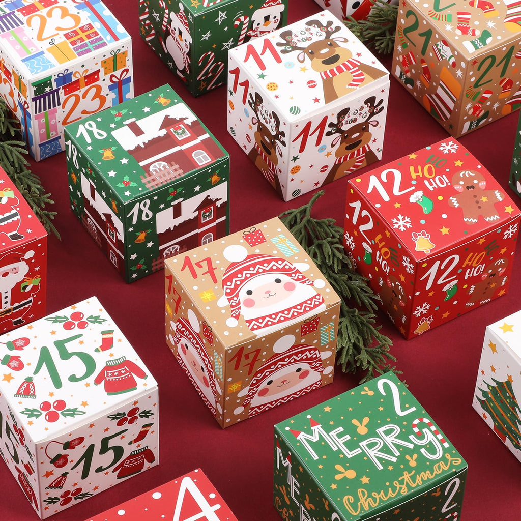 Calendario de Adviento 2024 para Navidad, KIKISML 24 Piezas Cajas de Cuenta Regresiva de Adviento de Navidad Cajas de Regalo Vacías Año Nuevo para Envolver Regalos Decoración Navideña